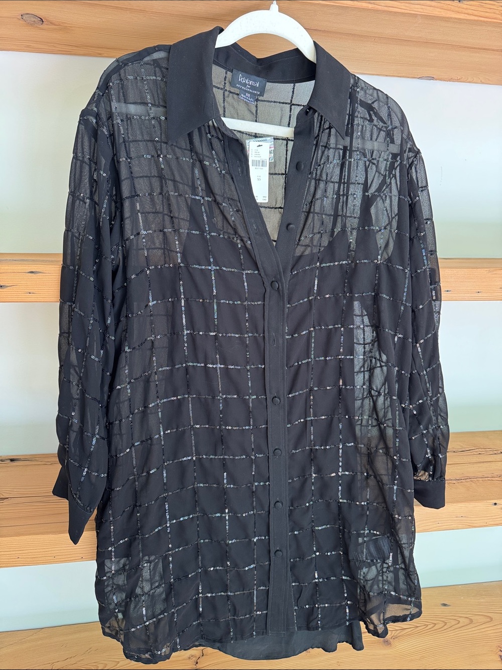 Rinku Dalamal / Rdalamal for Anthropologie Black Sheer Sequin Mini Shirt Dress